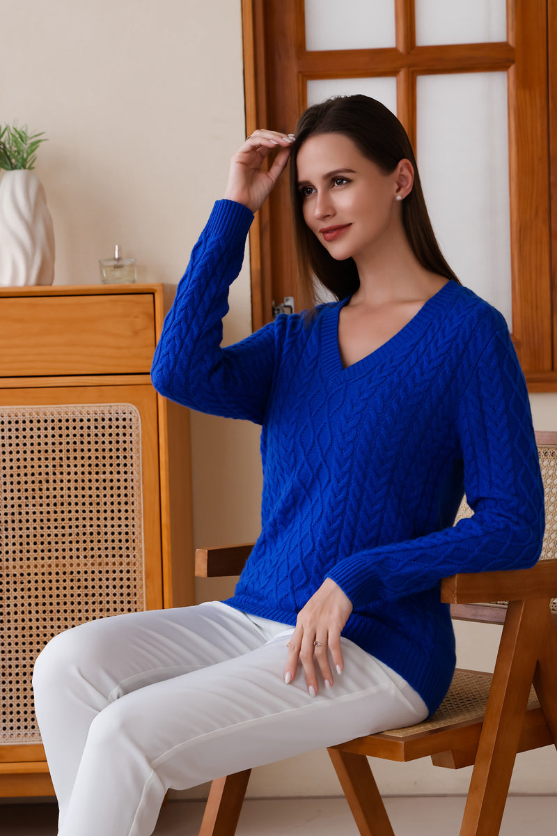 Fiona Wool Cashmere V Neck Sweater#color_cyanine-blue