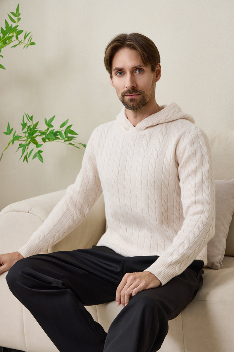 Mens Finn Cable Hoodie Knitted in Lambswool#color_jasmine