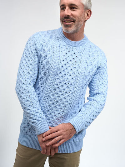 Mens Aran Sweater#color_ice-blue$men