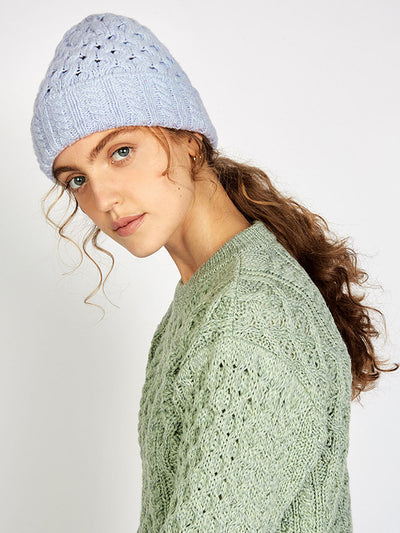 wool cashmere aran knit beanie#color_powder-blue$women