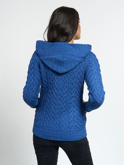 Ladies Biker Aran Knit Hoodie#colour_marl-blue$women
