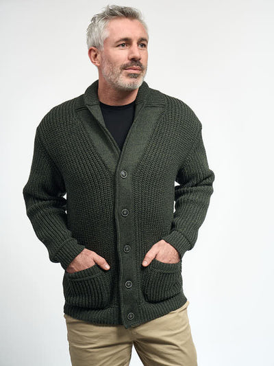 Fishermans Ribbed Wool Cardigan#color_army-green$men