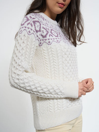 Irish Ladies Aran Knit Wool Sweater#color_natural-lavender$women