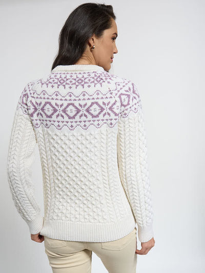 Irish Ladies Aran Knit Wool Sweater#color_natural-lavender$women