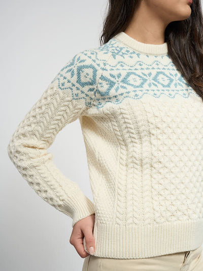 Irish Ladies Aran Knit Wool Sweater#color_natural-aqua$women