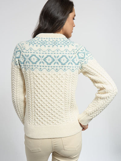 Irish Ladies Aran Knit Wool Sweater#color_natural-aqua$women