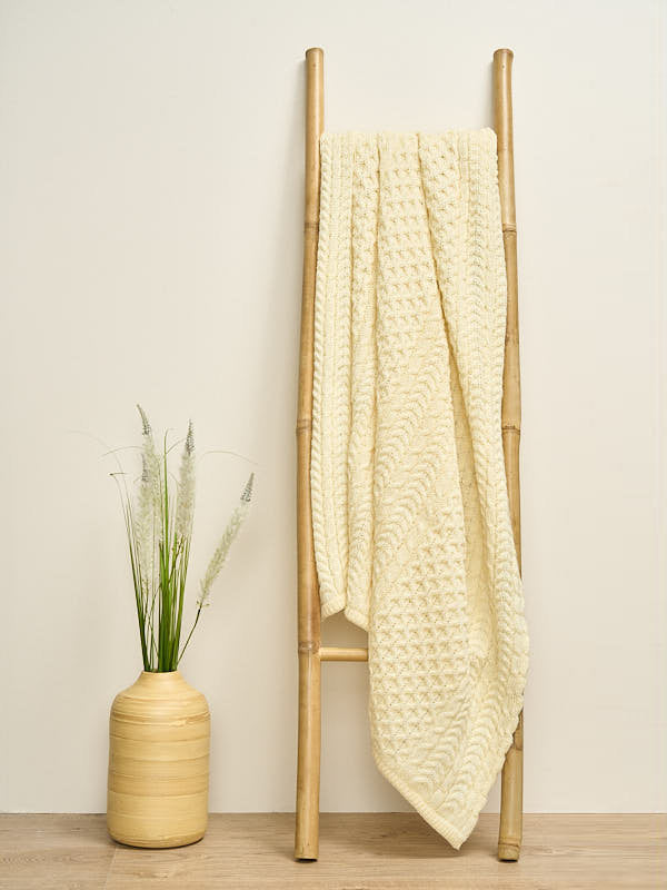 Aran Knit Blanket Throw#color_natural