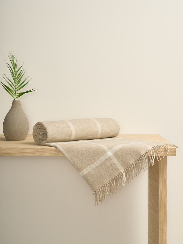 Soft Lambswool Blanket Throw with windowpane#color_beige