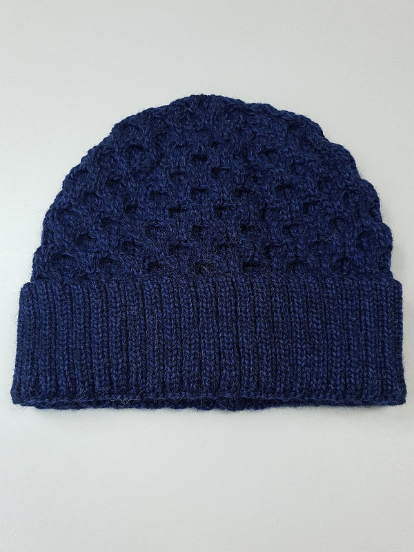 Irish Aran Knit Wool Beanie#color_blue$women