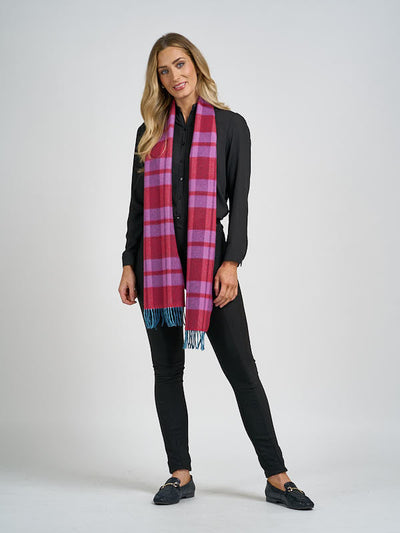 Wool Cashmere Scarf with Colour Plaid Design