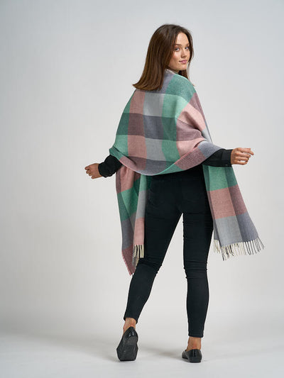 Lambswool Blanket Scarf with a Soft Colour Check