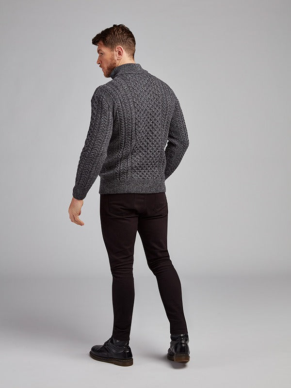 Mens Aran Half Zip Sweater#colour_slate-grey$men