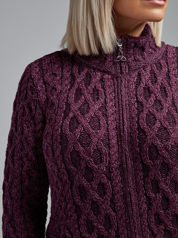 Ladies Aran Cable Knit Jacket#colour_purple$women