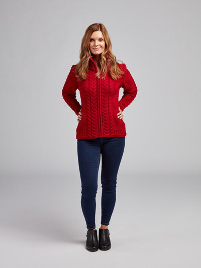 Aran Cable Knit Cardigan#color_red