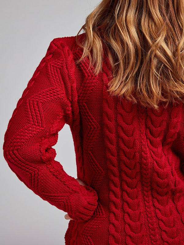 Aran Cable Knit Cardigan#color_red