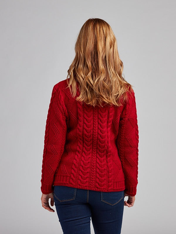 Aran Cable Knit Cardigan#color_red