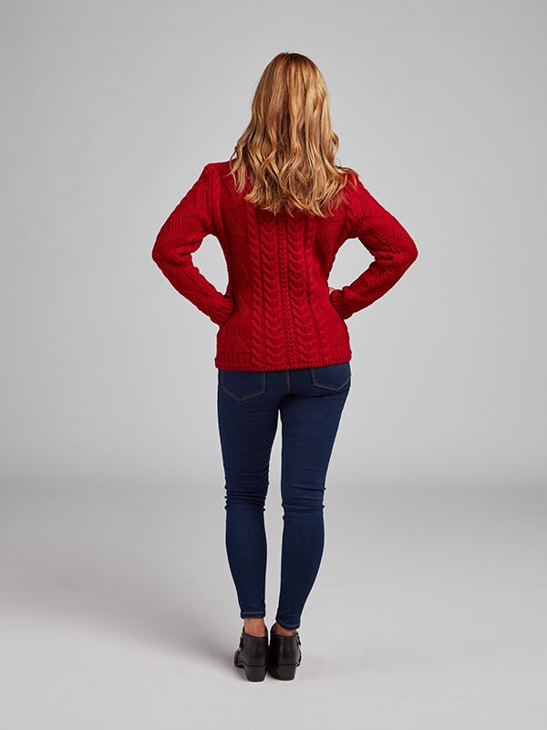 Aran Cable Knit Cardigan#color_red