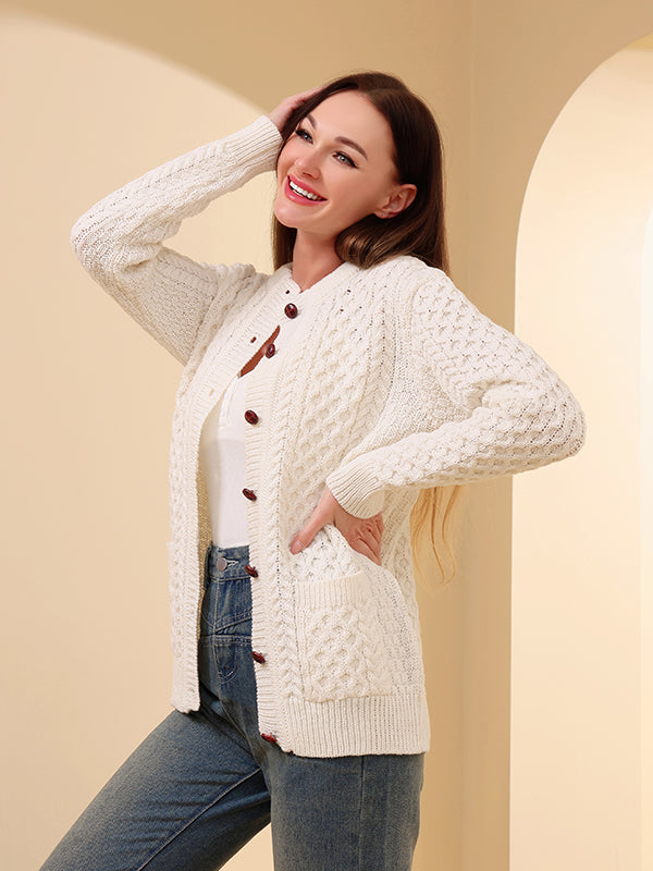 Aran Knit Lumber Button Cardigan#color_natural