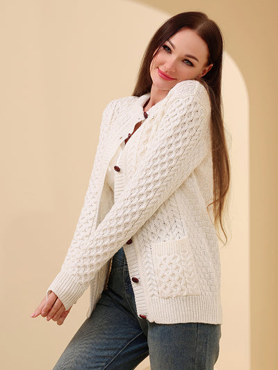 Aran Knit Lumber Button Cardigan#color_natural