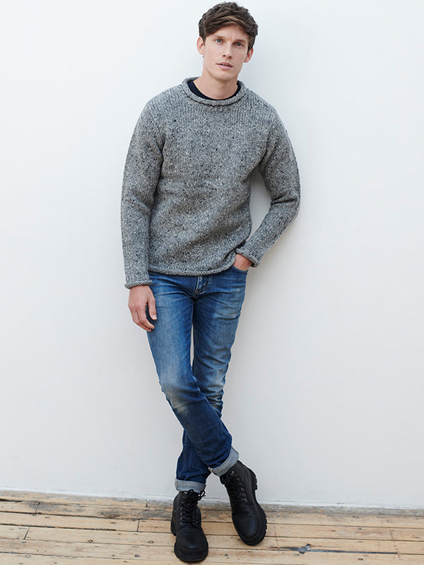 Irish tweed wool donegal roll neck sweater#color_grey
