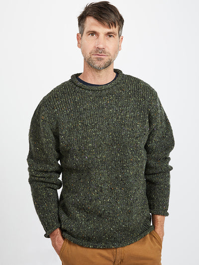Irish tweed wool donegal roll neck sweater#color_green