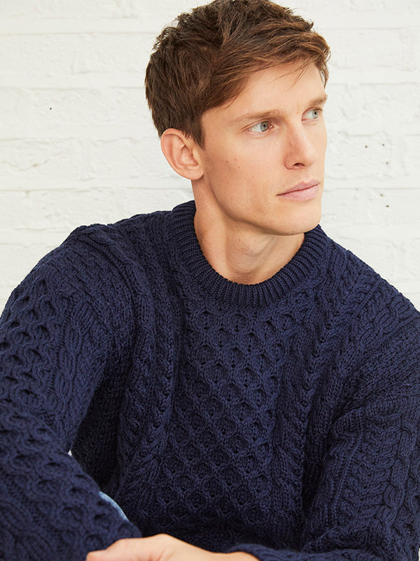 Mens Aran Knit Sweater#colour_navy