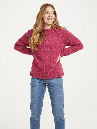 Ladies Irish Tweed Wool Roll Neck Sweater#color_pink