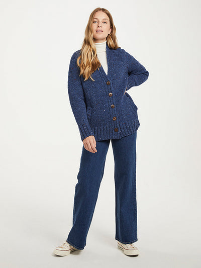 Donegal Wool button cardigan#color_ocean-blue$women