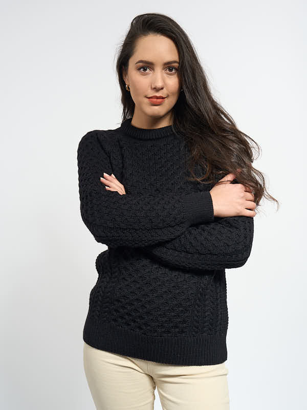 Ladies Aran Sweater#color_black$women