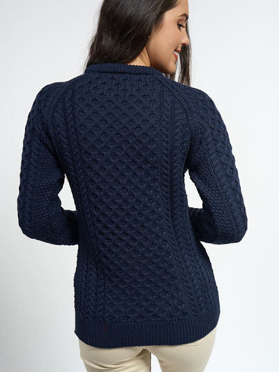 Ladies Aran Sweater#color_navy$women