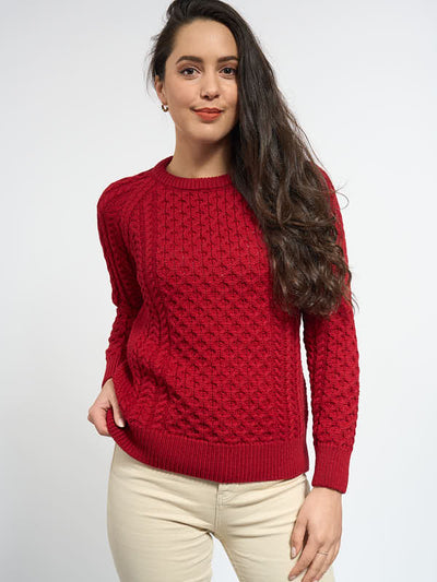 Ladies Aran Sweater#color_red$women