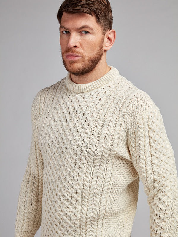 Mens Aran Knit Sweater#colour_natural