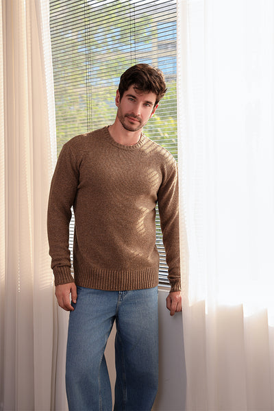 Mens Merino Crew Neck Sweater#color_peat-brown