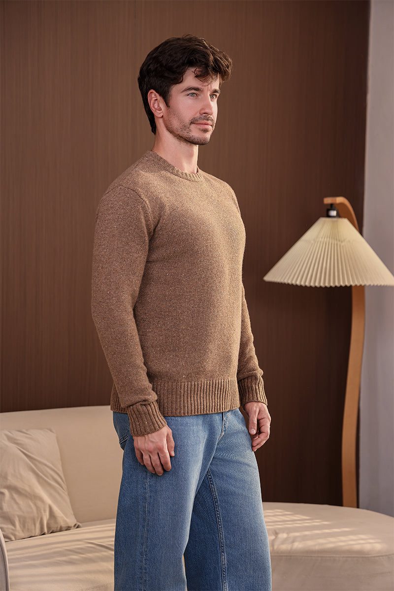 Mens Merino Crew Neck Sweater#color_peat-brown