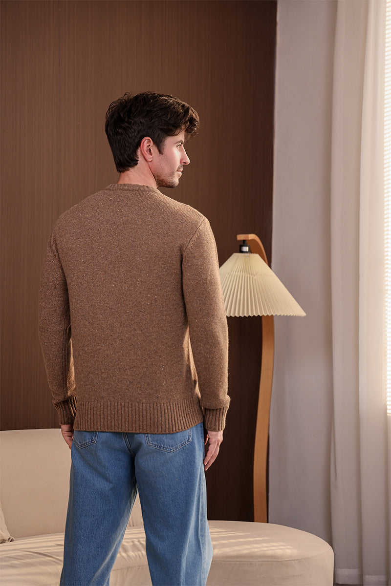 Mens Merino Crew Neck Sweater#color_peat-brown
