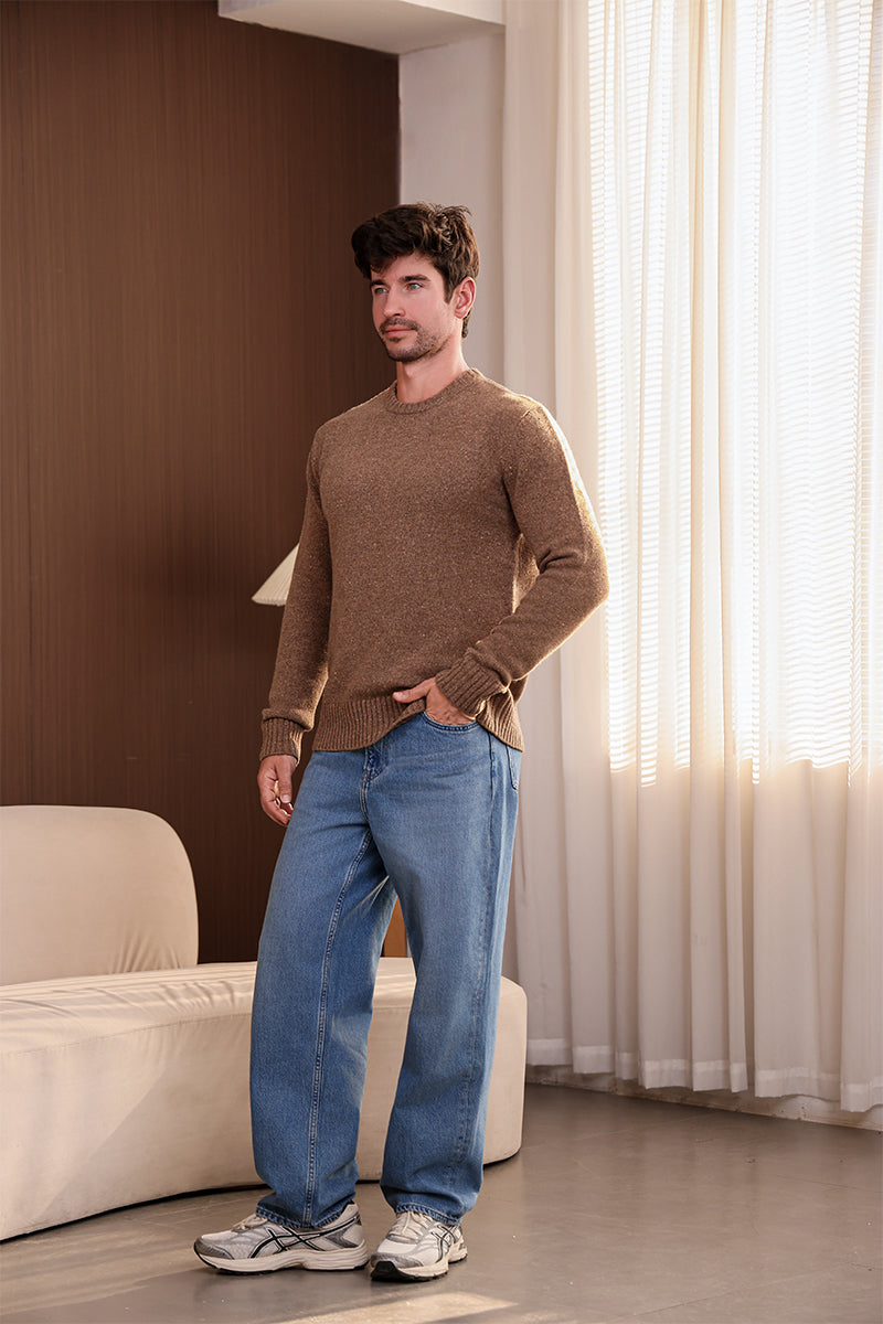Mens Merino Crew Neck Sweater#color_peat-brown