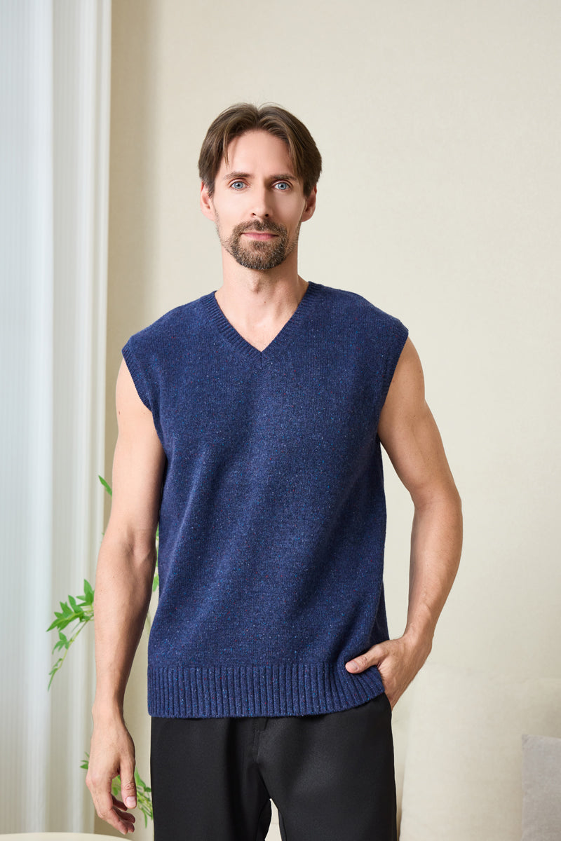 Mens Donegal Merino Vest#color_navy-bay