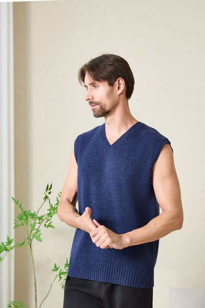 Mens Donegal Merino Vest#color_navy-bay