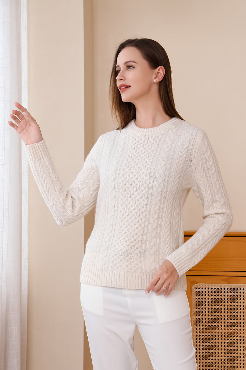 Ladies Luxury Aran Sweater by Inis Aran Ireland Luxury Knitwear Brand#color_snowflake