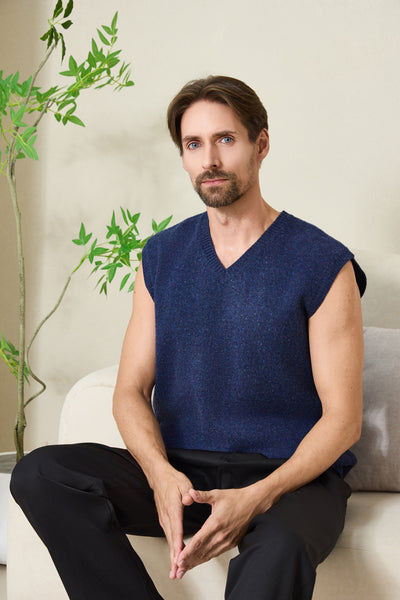 Mens Donegal Merino Vest#color_navy-bay
