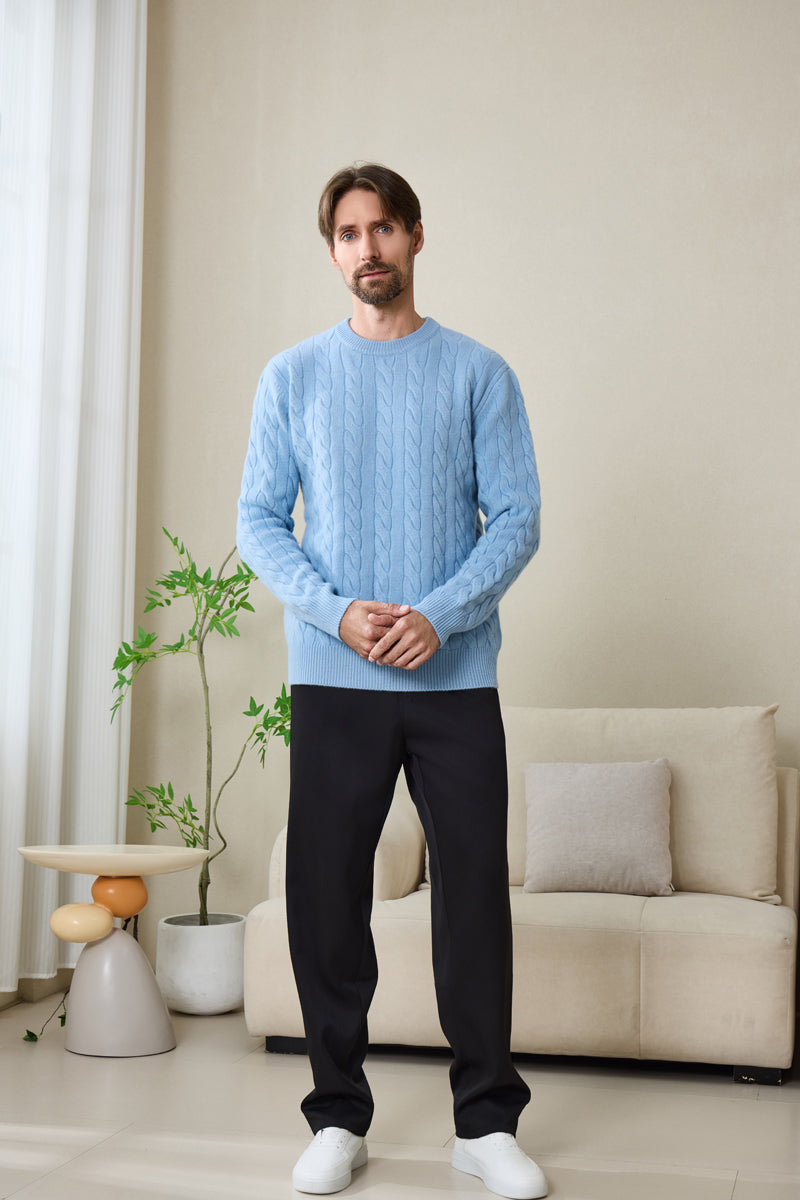 Mens Lambswool Cable Sweater#color_bright-blue