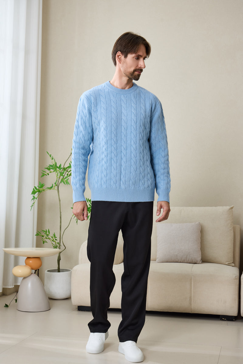 Mens Lambswool Cable Sweater#color_bright-blue