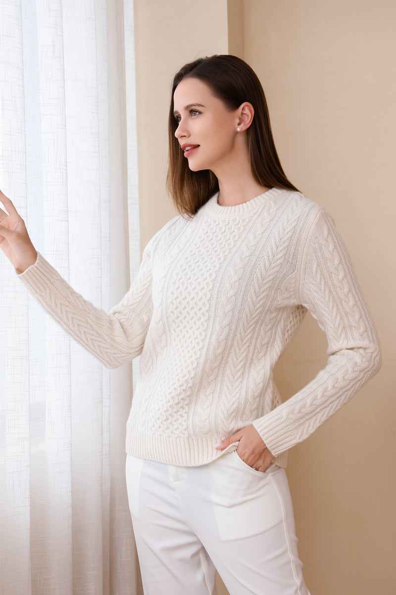 Ladies Luxury Aran Sweater by Inis Aran Ireland Luxury Knitwear Brand#color_snowflake