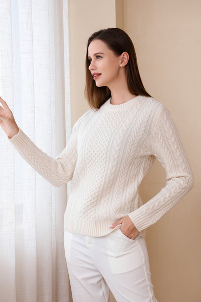 Ladies Luxury Aran Sweater by Inis Aran Ireland Luxury Knitwear Brand#color_snowflake