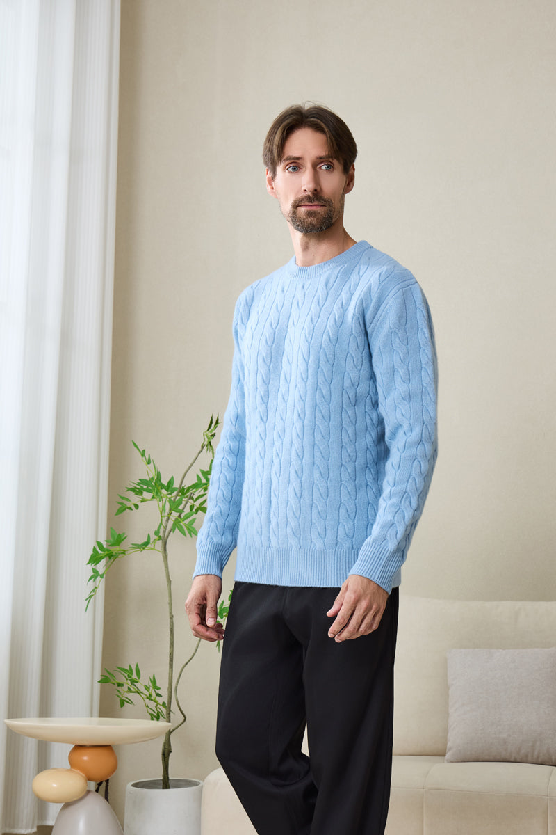 Mens Lambswool Cable Sweater#color_bright-blue