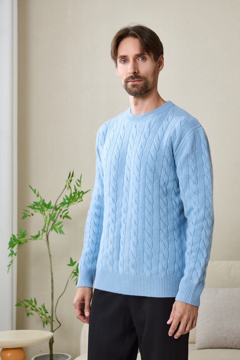 Mens Lambswool Cable Sweater#color_bright-blue