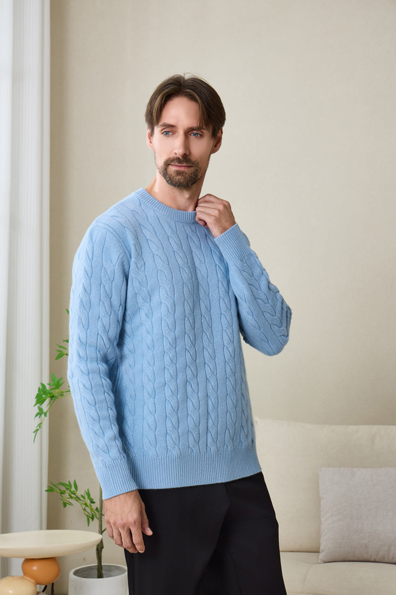 Mens Lambswool Cable Sweater#color_bright-blue