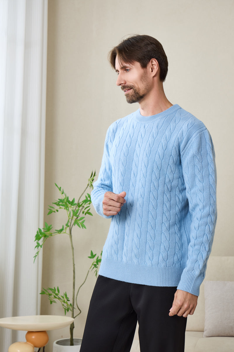 Mens Lambswool Cable Sweater#color_bright-blue