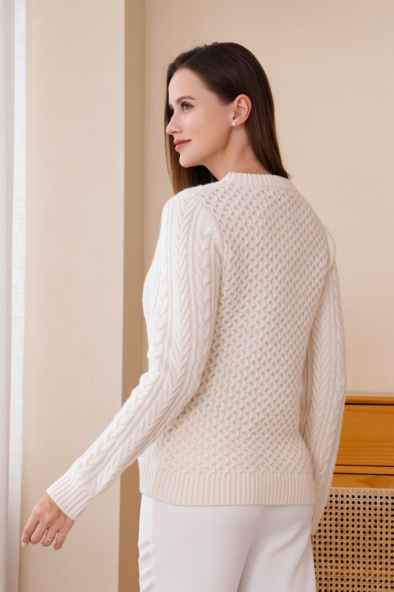 Ladies Luxury Aran Sweater by Inis Aran Ireland Luxury Knitwear Brand#color_snowflake