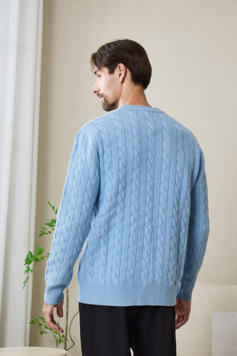 Mens Lambswool Cable Sweater#color_bright-blue